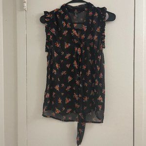 Floral Tie Neck Ruffle Top